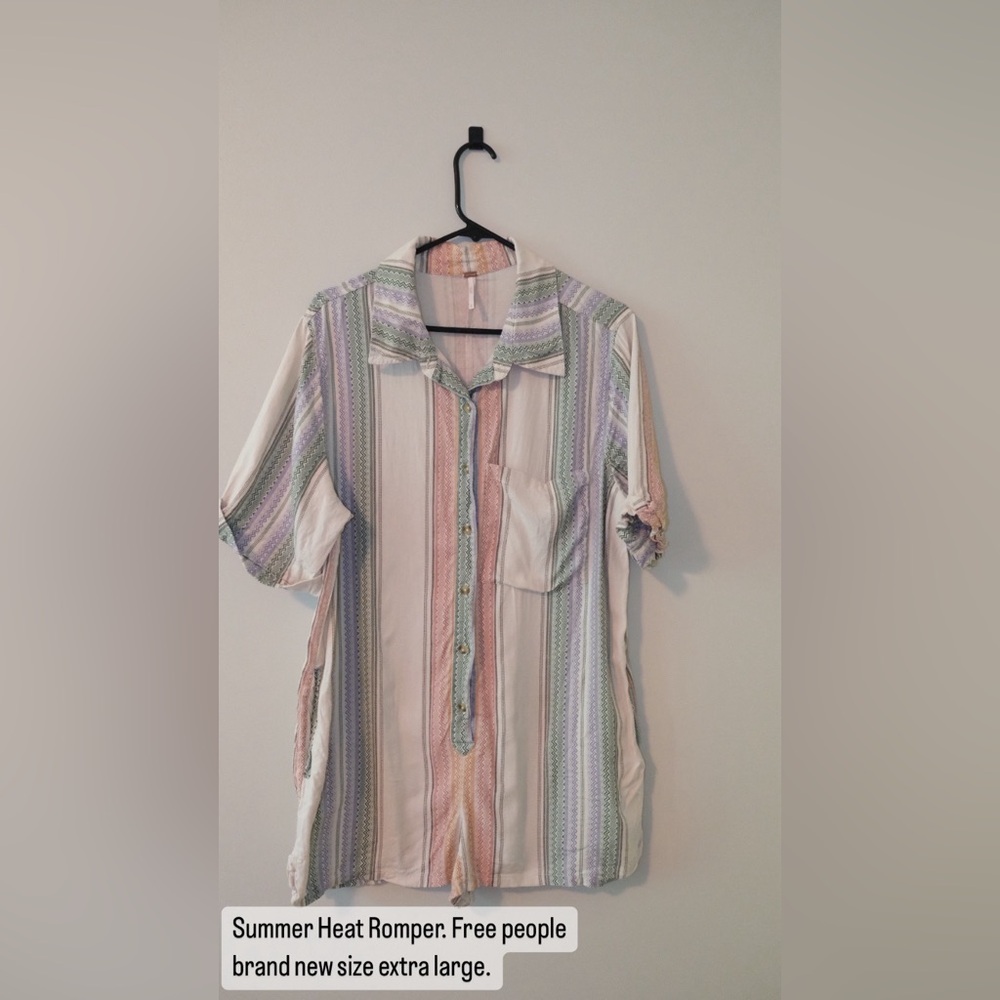 Free People Pastel Stripe Romper in Cream, Pink, Green